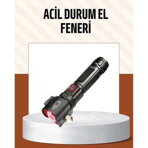 Çekiçli Pusulalı Acil Durum Feneri Usb  Çok Fonksiyonlu