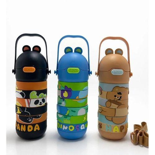 Eğitici Puzzele Yapboz Çocuk Termosu - Paslanmaz Çelik Pipetli Ve Askılı Matara Alk4653