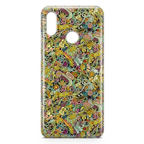 Huawei P Smart 2019 Kılıf Hippie Doodle Arka Kapak Koruma Desenli Full Koruyucu