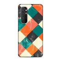 Xiaomi Mi Note 10 Lite Kılıf Turuncu Yesil Kareler Arka Kapak Silikon Koruma Full Koruyucu