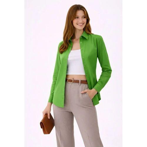 Uzun Kollu Gömlek Düğmeli Klasik Yaka Günlük Ve Ofis Şıklığına Uygun - Yeşil