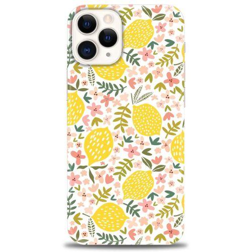 iPhone 12 Pro Kılıf HD Baskılı Kılıf - Limon ve Çiçekler + Tam Ekran Koruyucu