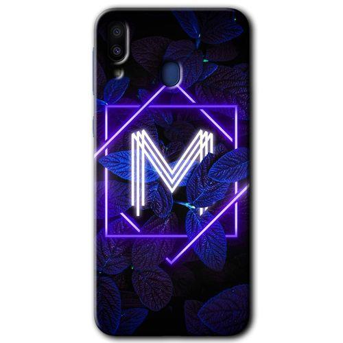Potkal Hediye Fabrikası Samsung Galaxy M10s Kılıf HD Desen Baskılı Arka Kapak - Dark Neon Yaprak M Harfi