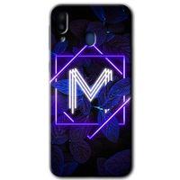 Potkal Hediye Fabrikası Samsung Galaxy M10s Kılıf HD Desen Baskılı Arka Kapak - Dark Neon Yaprak M Harfi
