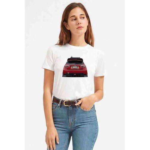 Modifiyelı Subaru Baskılı Beyaz Kadın Tshirt