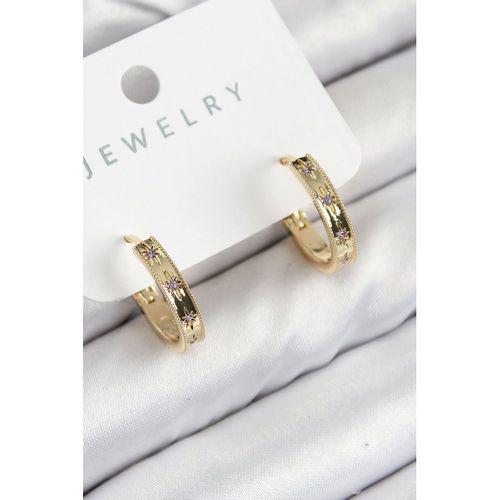 Pirinç Zirkon Taşlı Halka Model Gold Renk Kadın Küpe