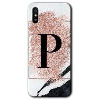 Redmi 9A Kılıf HD Desen Baskılı Arka Kapak - Pembe Mermer Desenli P Harfi + Kırılmaz Cam
