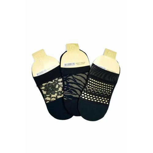 3 Adet Önü Transparan Kadın Fantezi Desenli Babet Çorap