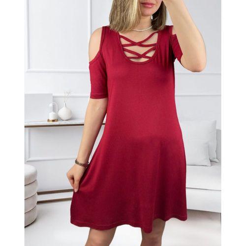 Dekolteli Bağcık Detay Viskon Kumaş Elbise