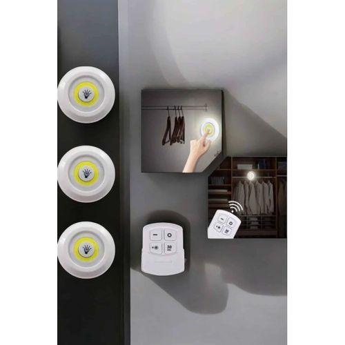 Spot Lamba Led Işık 3'lü Uzaktan Kumandalı Pilli Yapışkanlı Kablosuz