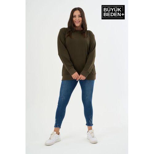 Kadın Büyük Beden Bisiklet Yaka İnce Sweatshirt – Regular Fit %64 Pamuklu SPR26BSWk956