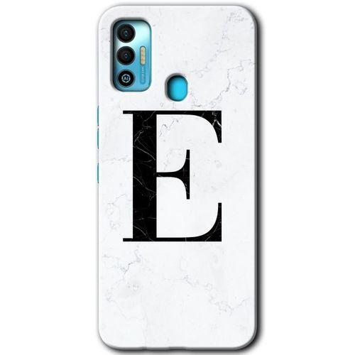 Tecno Spark 7T Kılıf HD Desen Baskılı Arka Kapak - Beyaz Mermer Desenli E Harfi