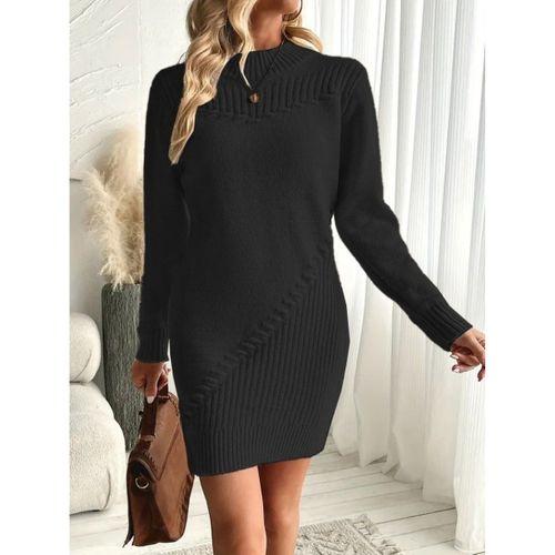 Kadın Uzun Kollu Yuvarlak Yaka Mini Triko Elbise