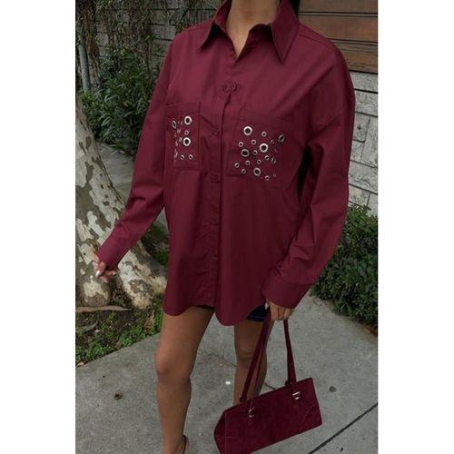 Metal Kuşgözü Detaylı Poplin Gömlek 3453