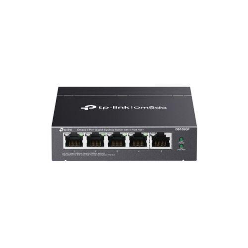 OMADA DS105GP, 5 Port Gigabit,  4 Port Gigabit PoE+, 65W, Yönetilemez, Masaüstü/Vesa Metal Kasa Sessiz Switch
