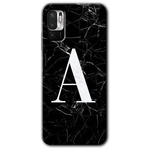 Poco M3 Pro Kılıf HD Desen Baskılı Arka Kapak - Siyah Mermer Desenli A Harfi