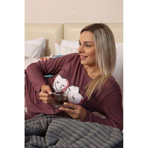 Kadın Penye Uzun Kol Pijama Takım Mürdüm