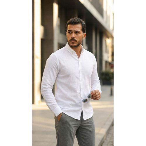 Erkek Uzun Kollu Rahat Keten Gömlek