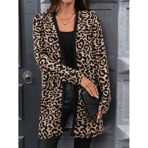 Kadın Uzun Kollu önü Açık Leopar Desenli Modal Ceket