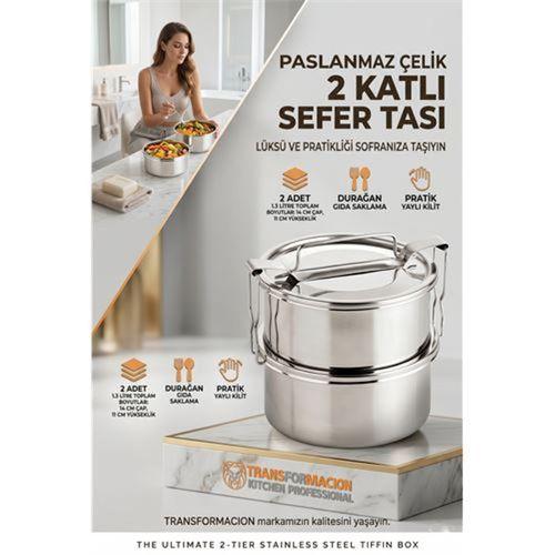 Sefer Tası Yemek Kabı Paslanmaz Çelik 2 Katlı 14 cm 1.3 LİTRE 721365