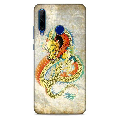 Huawei Honor 20 Lite Kılıf Dragons (21) Koruyucu Kapak Ejderha Dövme Sarı