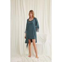 Dekolteli Yakası Ve Kolu Dantelli Sabahlık Takımı