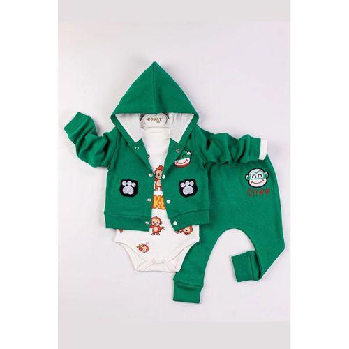Monkey Nakışlı Kapişonlu Erkek Bebek Takım