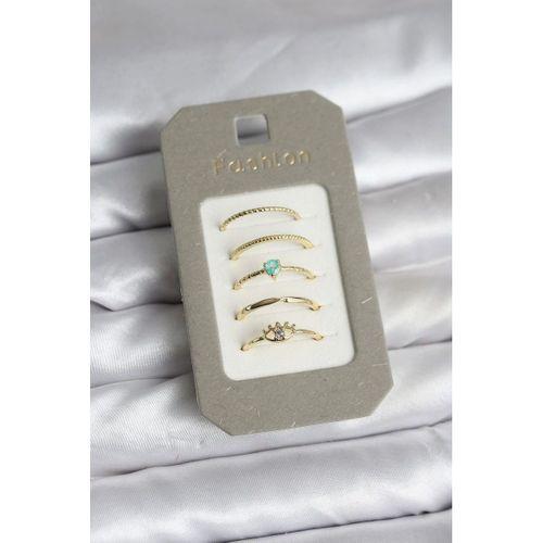 Pirinç Gold Renk 5'li Yüzük Seti