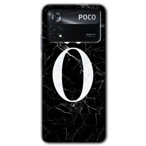Potkal Hediye Fabrikası Poco x4 Pro Kılıf HD Desen Baskılı Arka Kapak - Siyah Mermer Desenli Ö Harfi