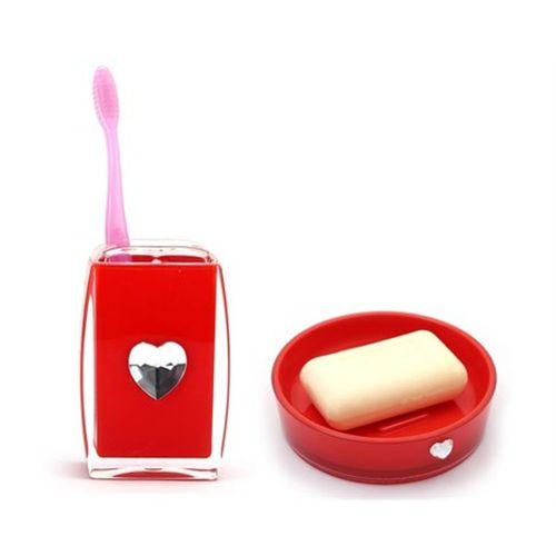 2 Li Banyo Seti,Kırmızı Kalpli Akrilik