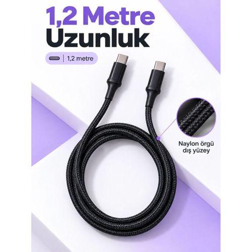 Telefon Ve Tablet İçin Type C To Type C Örgülü Şarj Kablosu