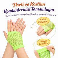 Retro Neon Yeşil File Parmaksız Kısa Eldiven 11 cm