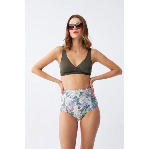Kadın Haki Pedli Üst Ve Yüksek Bel Çiçek Desenli Bikini Takımı