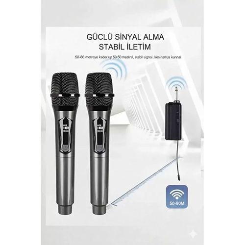 Profesyonel Çiftli Kablosuz Mikrofon Seti Karaoke Şarj Edilebilir 50 Metre