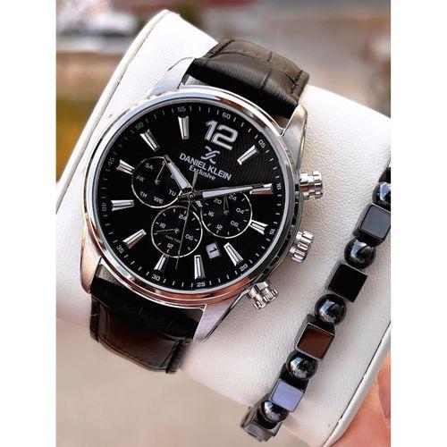Daniel Klein Erkek Kol Saati 30 Metre Suya Dayanıklı Deri Kayış Kordon + Bileklik Hediyeli VS.BLKT.0673