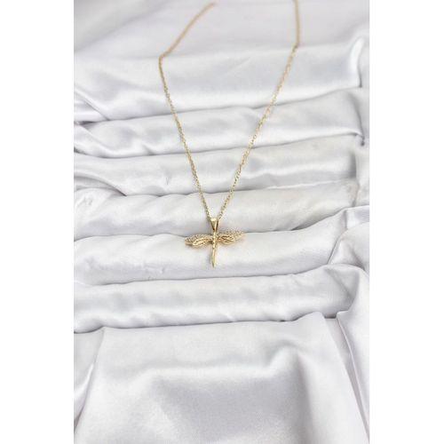 316L Çelik Zincir Gold Renk Yusufçuk Model Zirkon Taşlı Kadın Kolye