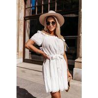 Kadın Dantel Detaylı Madonna Yaka Beli Kuşaklı Keten Kumaş Elbise