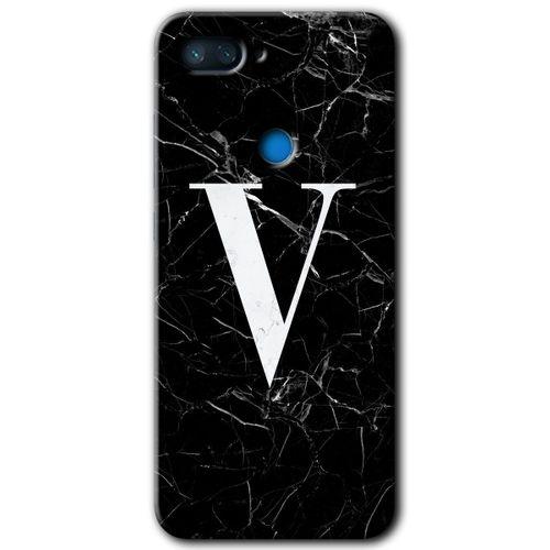 Xiaomi Mi 8 Lite Kılıf HD Desen Baskılı Arka Kapak - Siyah Mermer Desenli V Harfi