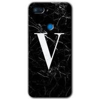 Xiaomi Mi 8 Lite Kılıf HD Desen Baskılı Arka Kapak - Siyah Mermer Desenli V Harfi