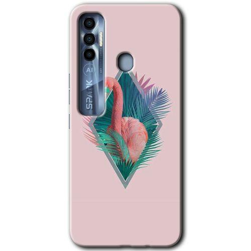 MRCİLETİSİM Tecno Spark 7 Pro Kılıf HD Desen Baskılı Arka Kapak+Temperli Cam - Flamingo