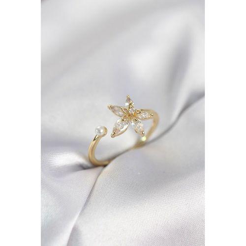 Lotus Model Zirkon Taşlı Gold Renk Kadın Yüzük