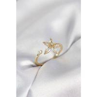 Lotus Model Zirkon Taşlı Gold Renk Kadın Yüzük