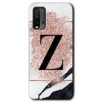 Poco M3 Kılıf HD Desen Baskılı Arka Kapak + Temperli Cam - Pembe Mermer Desenli Z Harfi