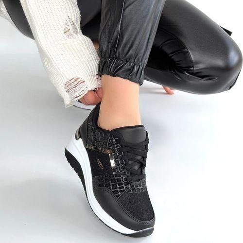 Geja Siyah Cilt Bağcıklı Beyaz Tabanlı Spor Ayakkabı