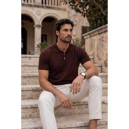 Newman Regular Fit Düğmeli Polo Yaka Viskon Triko Erkek T-Shirt - Kahve