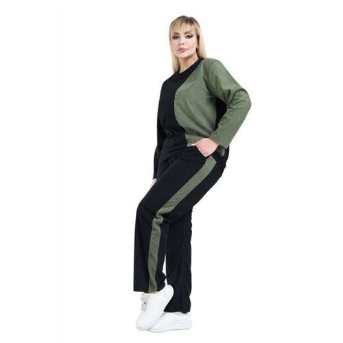 Melsay Butik Siyah Yeşil Fitilli Kadife Yarım Garni Kadın Eşofman Takımı