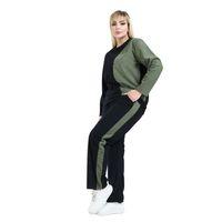 Melsay Butik Siyah Yeşil Fitilli Kadife Yarım Garni Kadın Eşofman Takımı