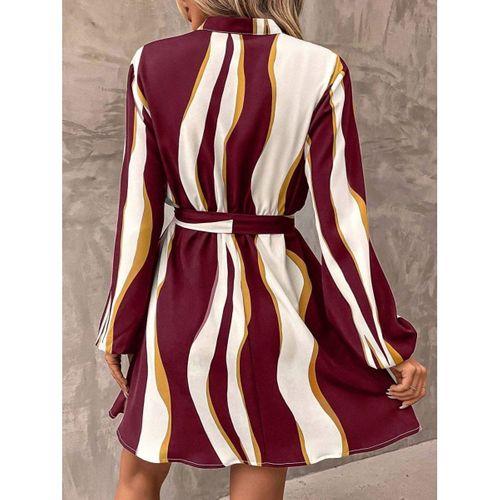 Kadın Uzun Kollu Kruvaze Yakalı Desenli Modal Mini Elbise