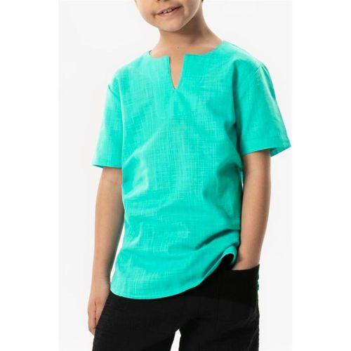Kısa Kol Şile Bezi Bisiklet Yaka Yazlık Erkek Çocuk Tshirt Su Yeşili 3047