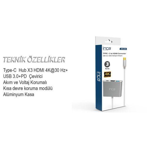Inca Itpc-04tx Type-c Hub Hdmı 4k@30hz Usb3.0+pd100w Akım Ve Voltaj Korumalı Alüminyum Çoklayıcı